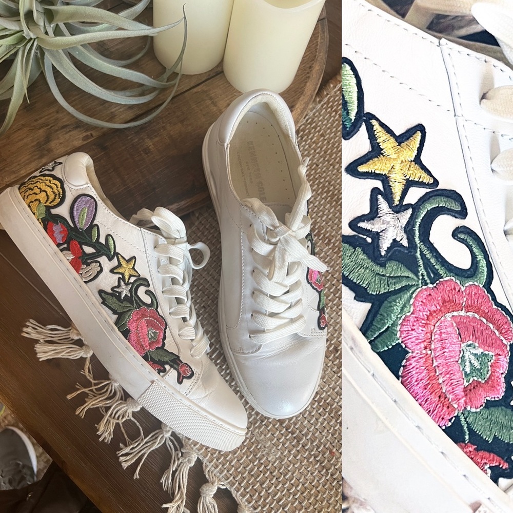 Kenneth Cole KAM White Floral Tennis Shoes Size 9